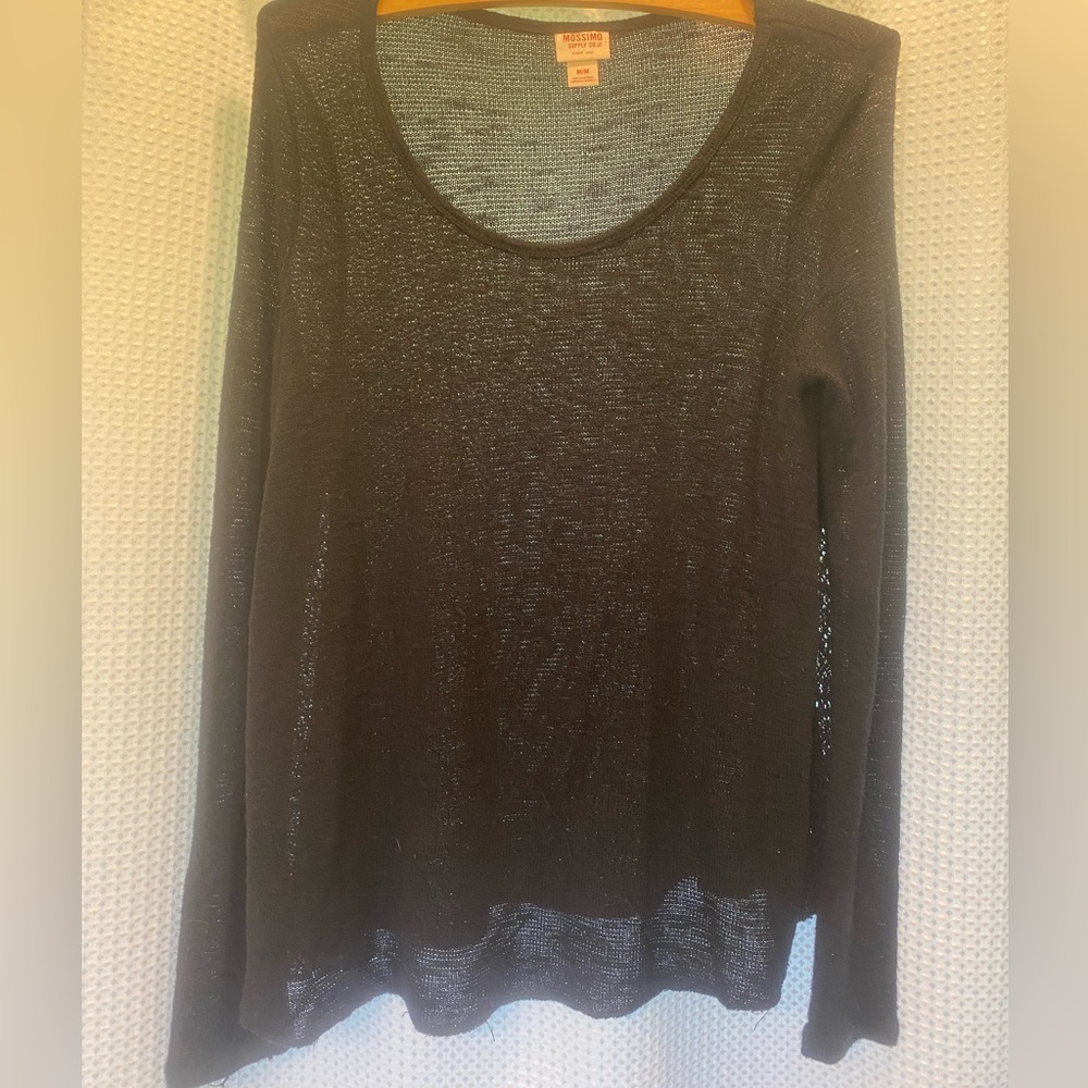 Black mesh long sleeve top